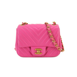 CHANEL Chevron V stitch mini chain shoulder bag leather pink A35200 here mark gold metal fittings Bag