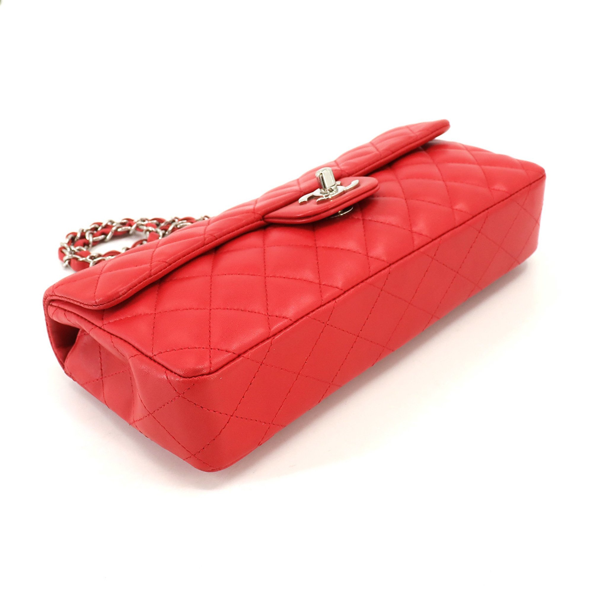 CHANEL Matelasse chain shoulder bag leather red silver metal fittings here mark Bag