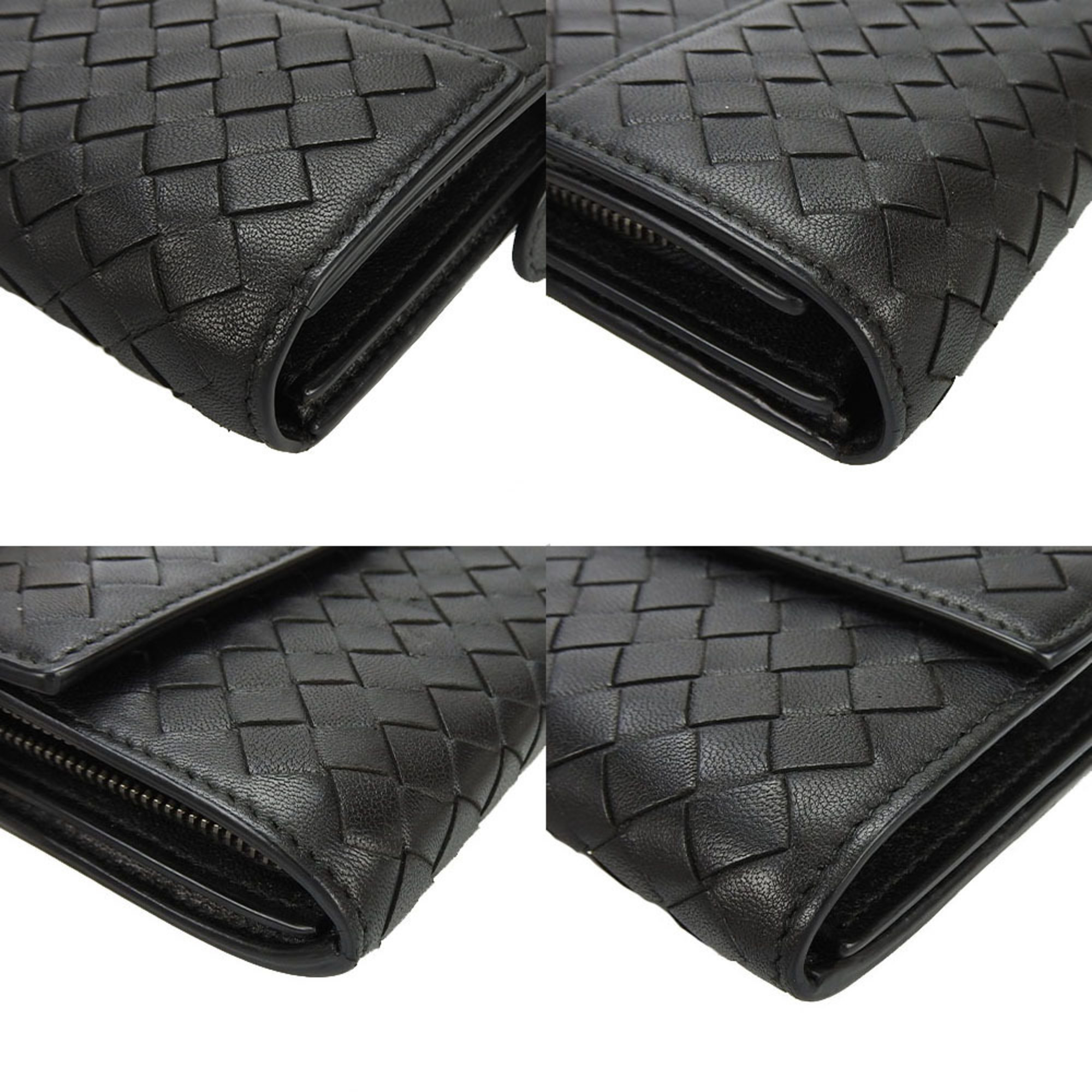 Bottega Veneta BOTTEGA VENETA Intrecciato Bifold Long Wallet Leather Black Accessories Unisex Men Women