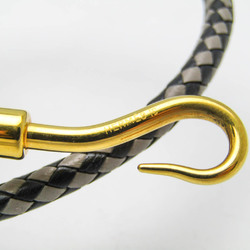 Hermes Jumbo Braided Choker Leather,Metal Bangle Black,Gold,Gray