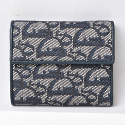 Christian Dior Wallet Trifold Trotter Pattern Jacquard Navy