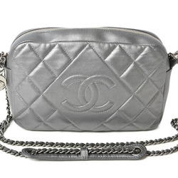 CHANEL Chain Shoulder Bag Lambskin Matelasse Quilted Stitch Silver
