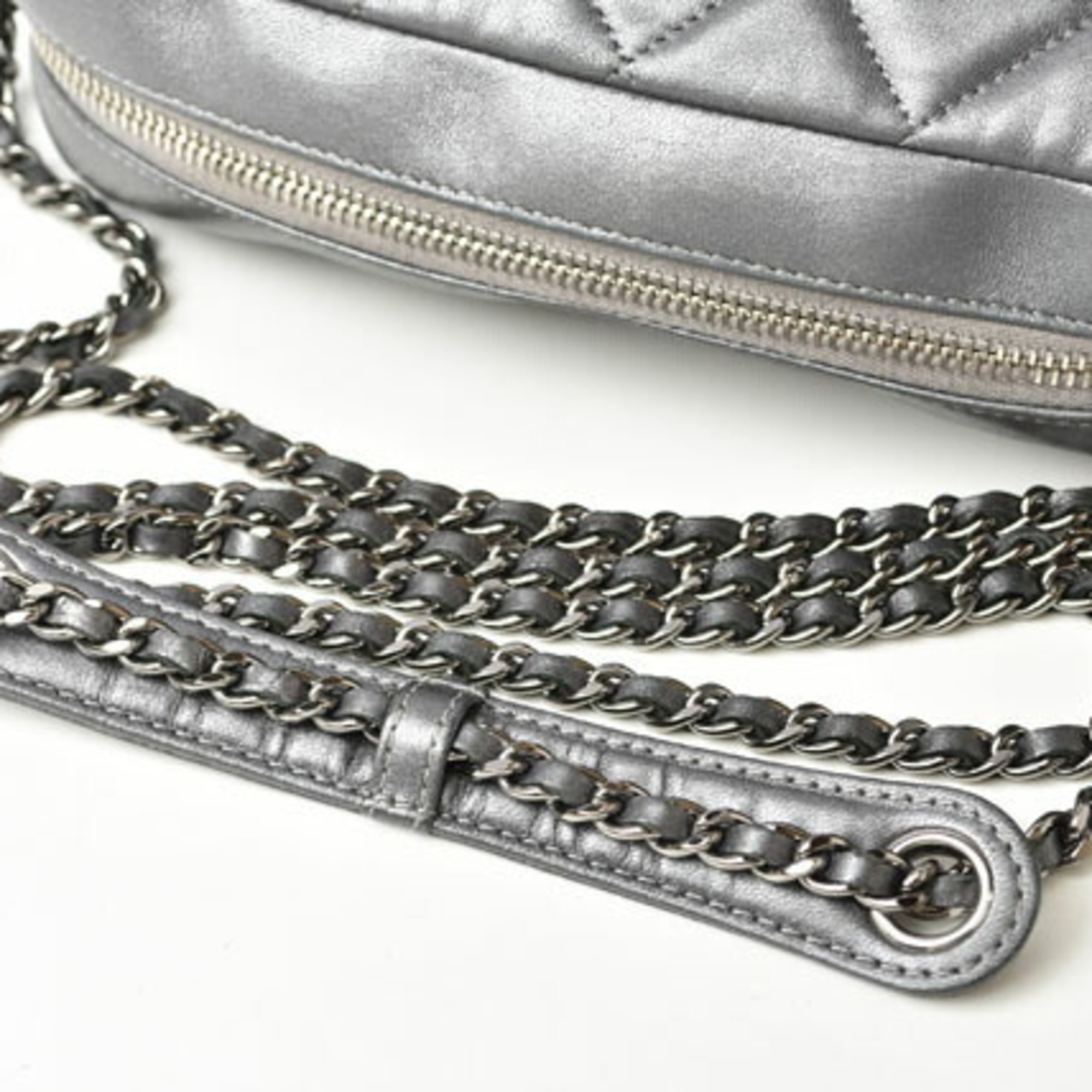 CHANEL Chain Shoulder Bag Lambskin Matelasse Quilted Stitch Silver