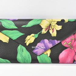 Balenciaga Wallet BALENCIAGA Long Paper 499207 Unisex Calfskin Flower Print Black Multi