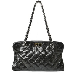CHANEL tote bag chain patent leather quilted stitch black