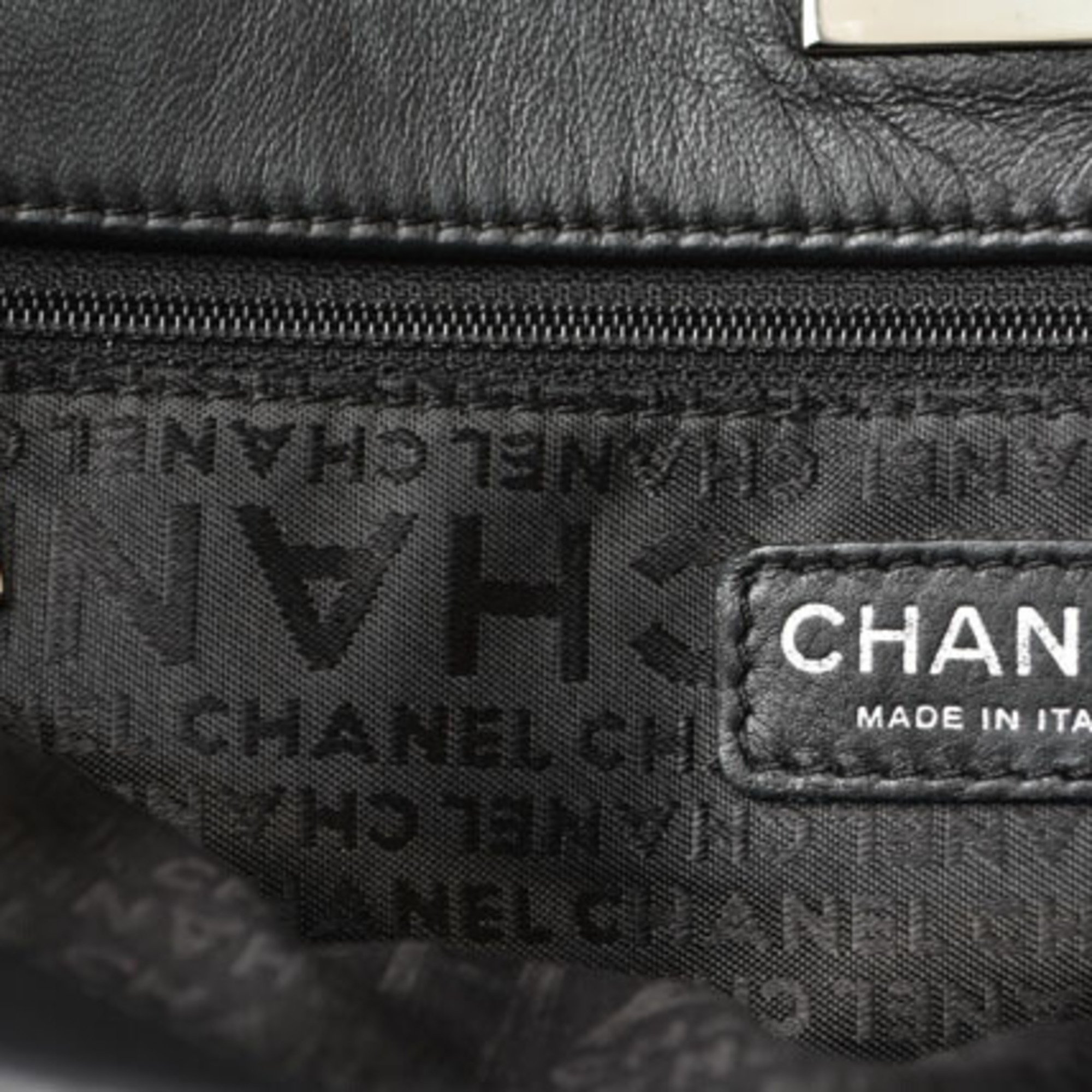 CHANEL tote bag chain patent leather quilted stitch black