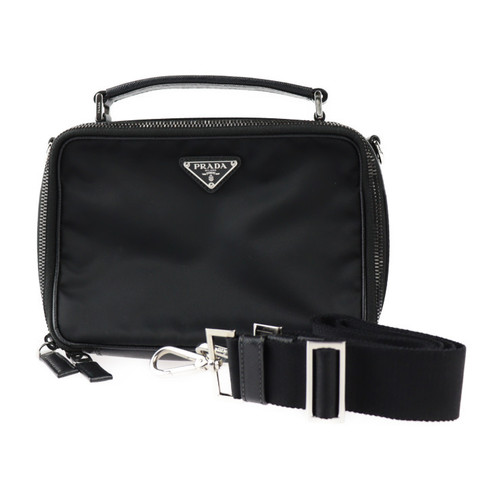 PRADA Brick Handbag 2VH069 Nylon Saffiano Leather Black Silver Hardware  2WAY Shoulder Bag Triangle Logo | eLADY Globazone