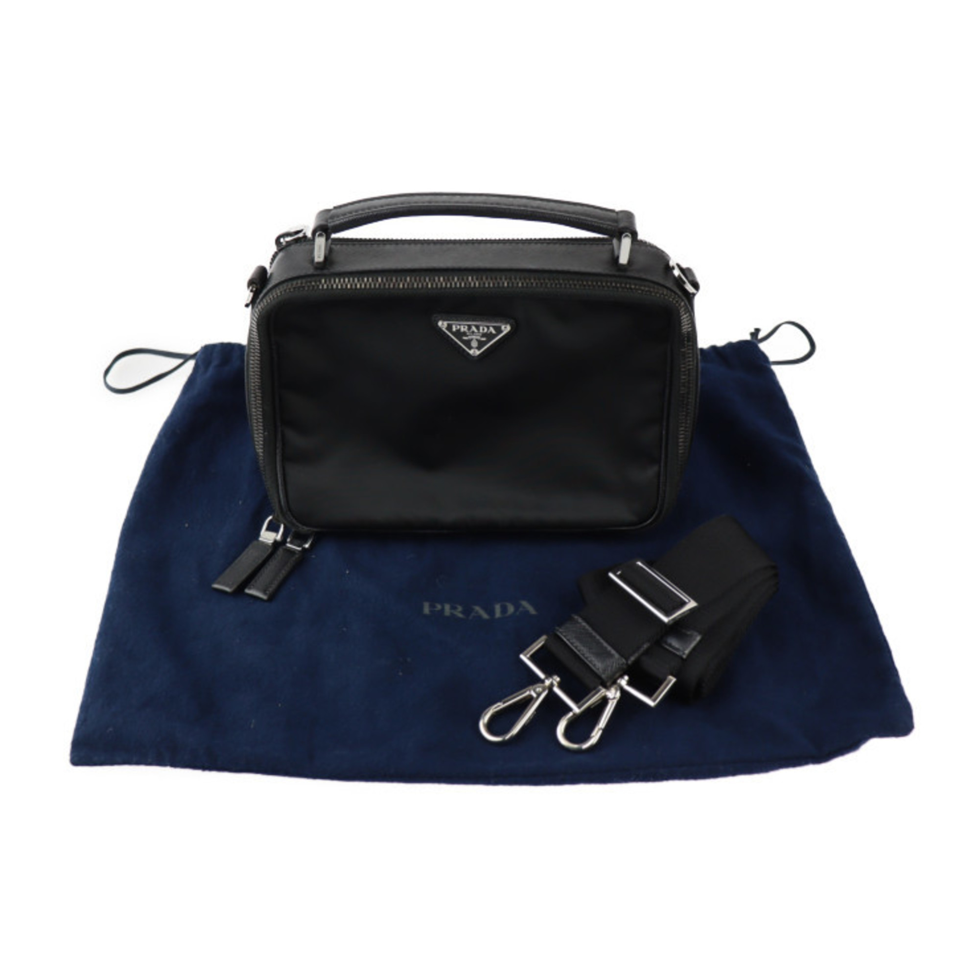 PRADA Brick Handbag 2VH069 Nylon Saffiano Leather Black Silver Hardware  2WAY Shoulder Bag Triangle Logo | eLADY Globazone