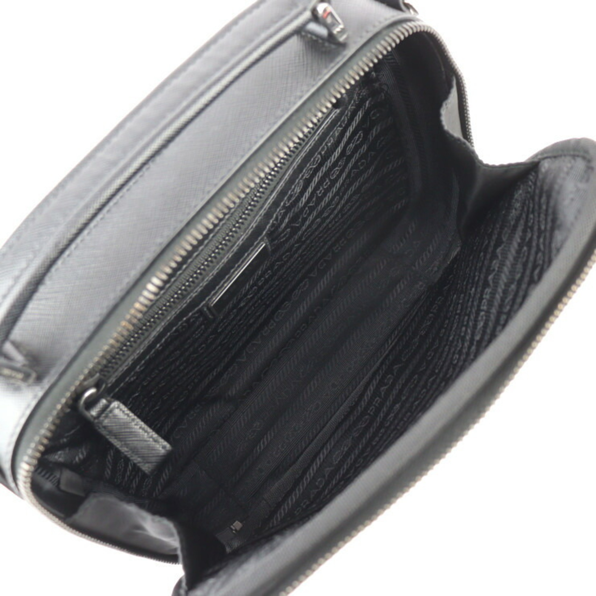 PRADA Brick Handbag 2VH069 Nylon Saffiano Leather Black Silver Hardware 2WAY Shoulder Bag Triangle Logo