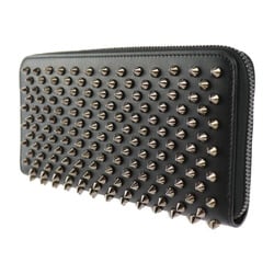 Christian Louboutin PANETTONE Long Wallet 1165065 Calf Leather Black Silver Hardware Spike Studs Round Zipper