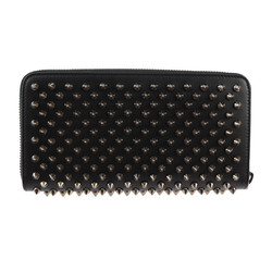 Christian Louboutin PANETTONE Long Wallet 1165065 Calf Leather Black Silver Hardware Spike Studs Round Zipper