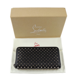 Christian Louboutin PANETTONE Long Wallet 1165065 Calf Leather Black Silver Hardware Spike Studs Round Zipper