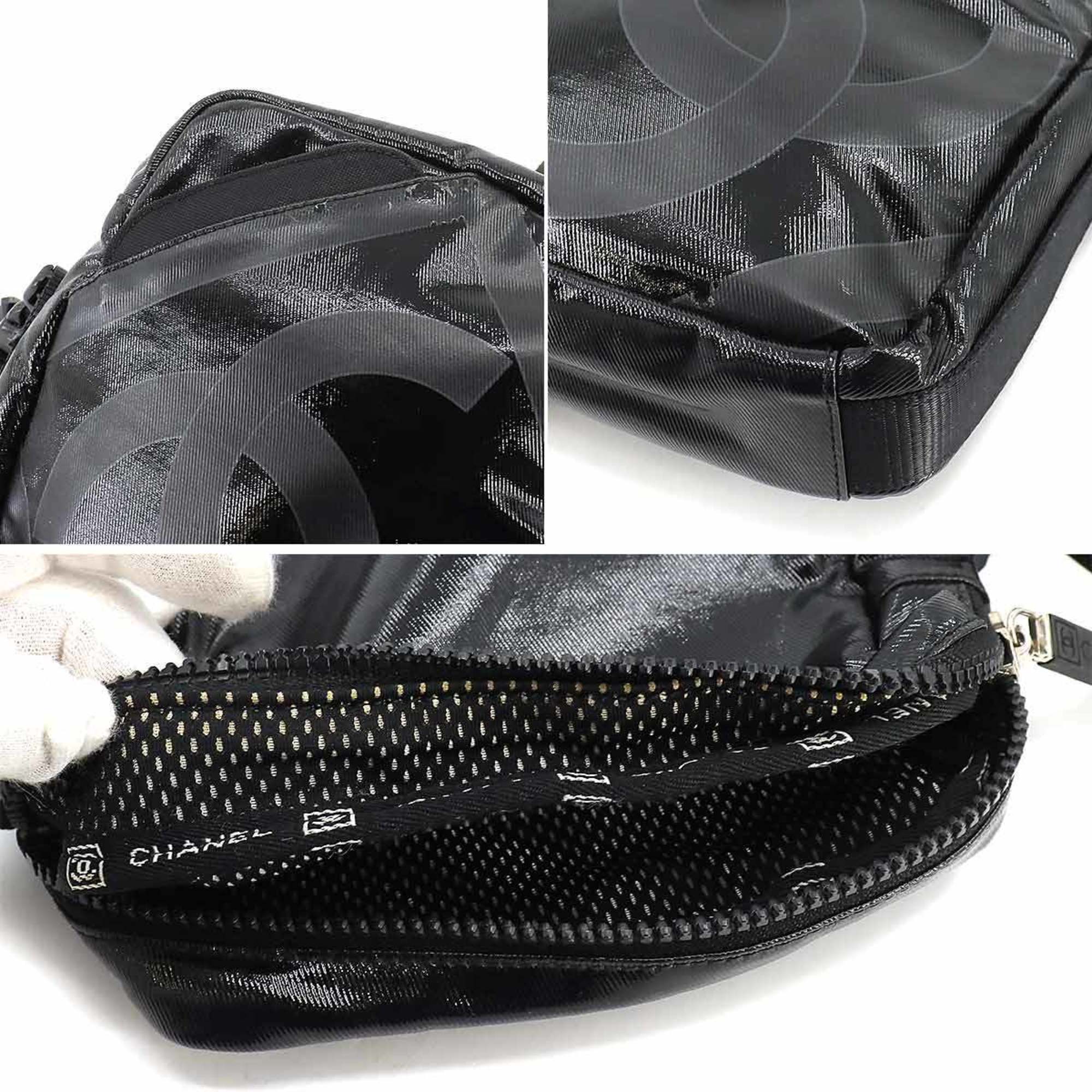 CHANEL Sportsline Shoulder Bag Nylon Black Silver Hardware