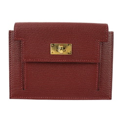 HERMES Kelly Pocket Compact Coin Case Chevre Rouge Ash Gold Hardware Turnlock Purse Y Engraved
