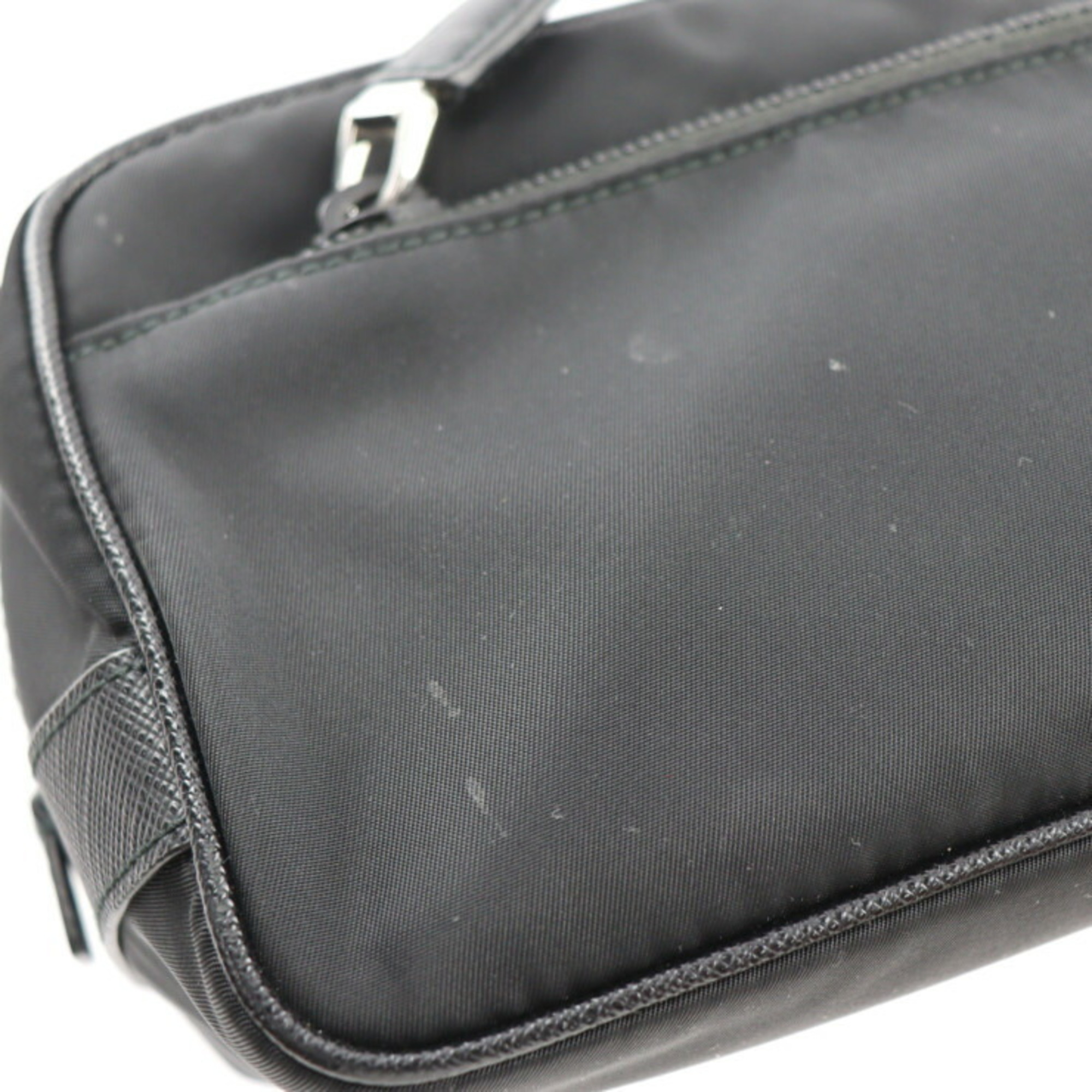 PRADA Prada second bag 2NA819 nylon leather black silver hardware clutch handbag triangle logo
