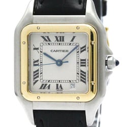 Polished CARTIER Panthere 18K Gold Steel Leather Quartz Ladies Watch BF567130