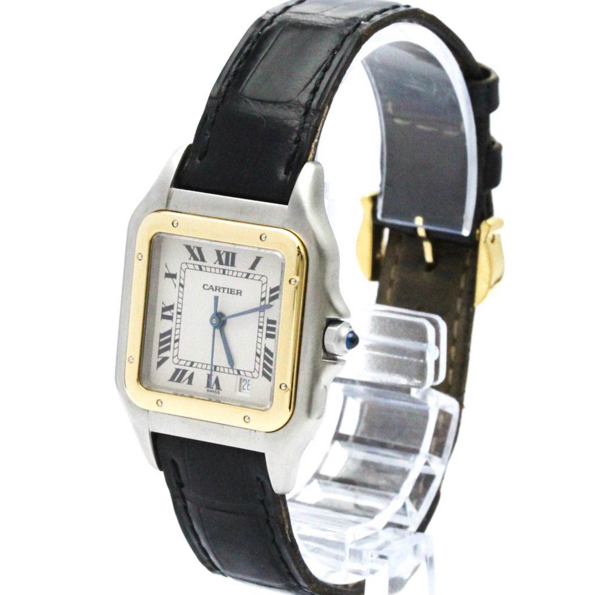 Polished CARTIER Panthere 18K Gold Steel Leather Quartz Ladies Watch BF567130