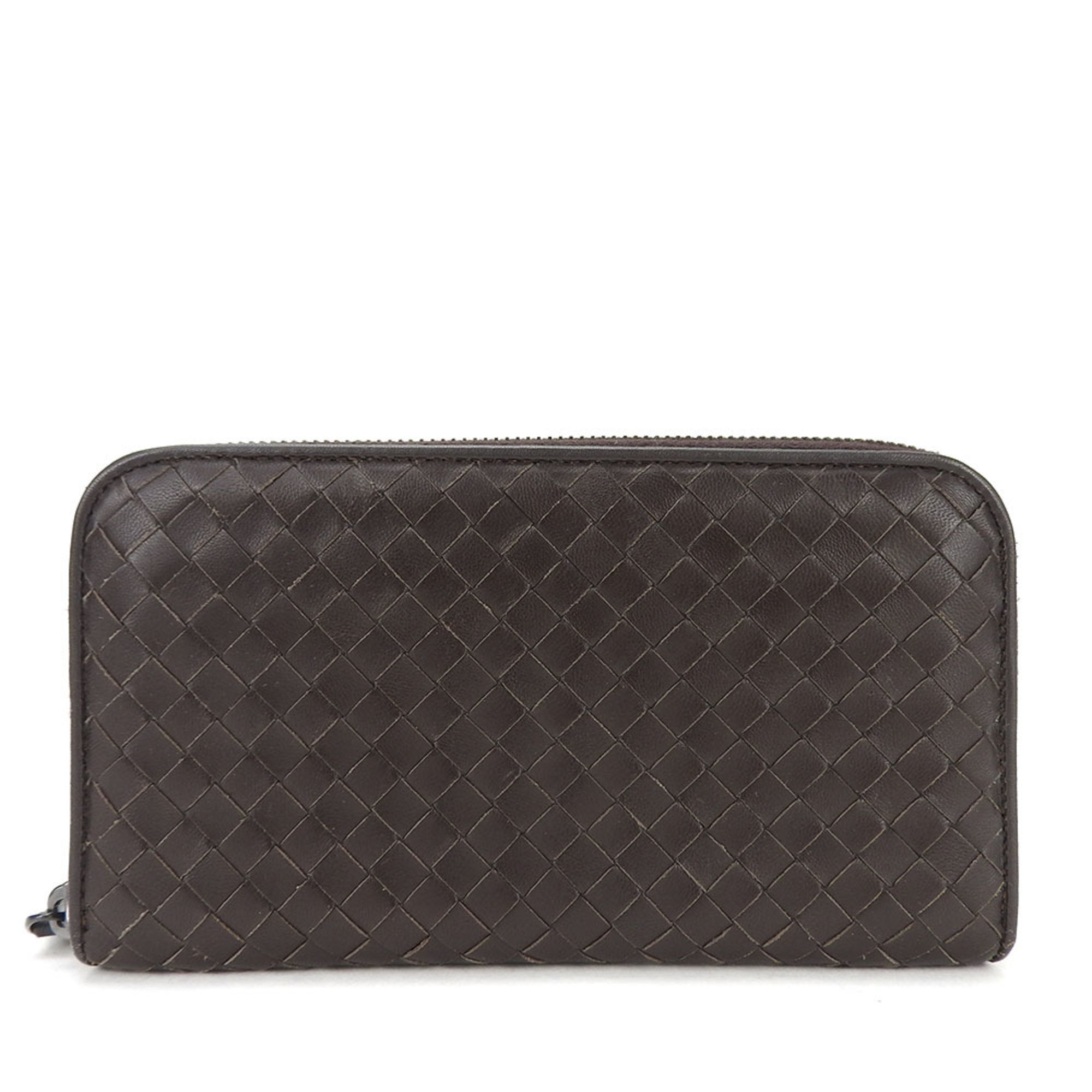 Bottega Veneta Round Long Wallet Intrecciato Dark Brown Leather Zippy Accessories Women Men Unisex BOTTEGA VENETA Zip Around