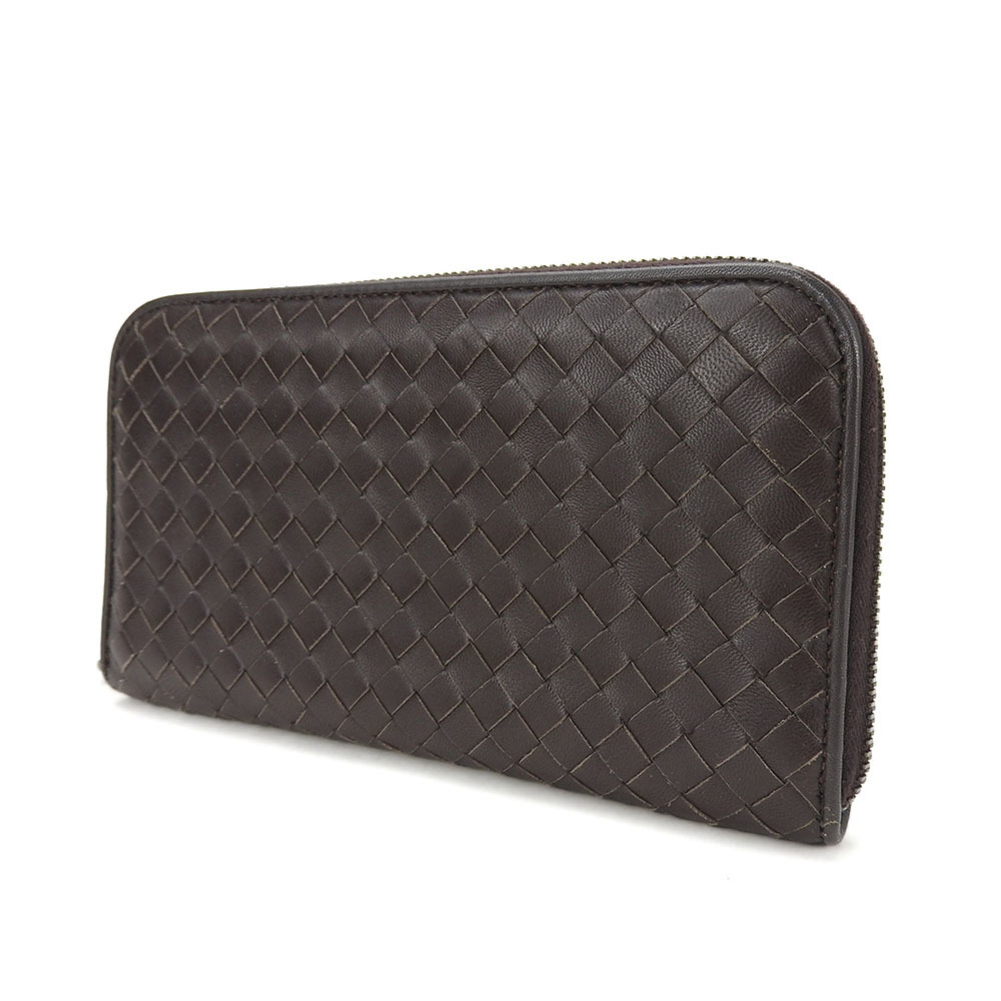 Bottega Veneta Round Long Wallet Intrecciato Dark Brown Leather Zippy Accessories Women Men Unisex BOTTEGA VENETA Zip Around