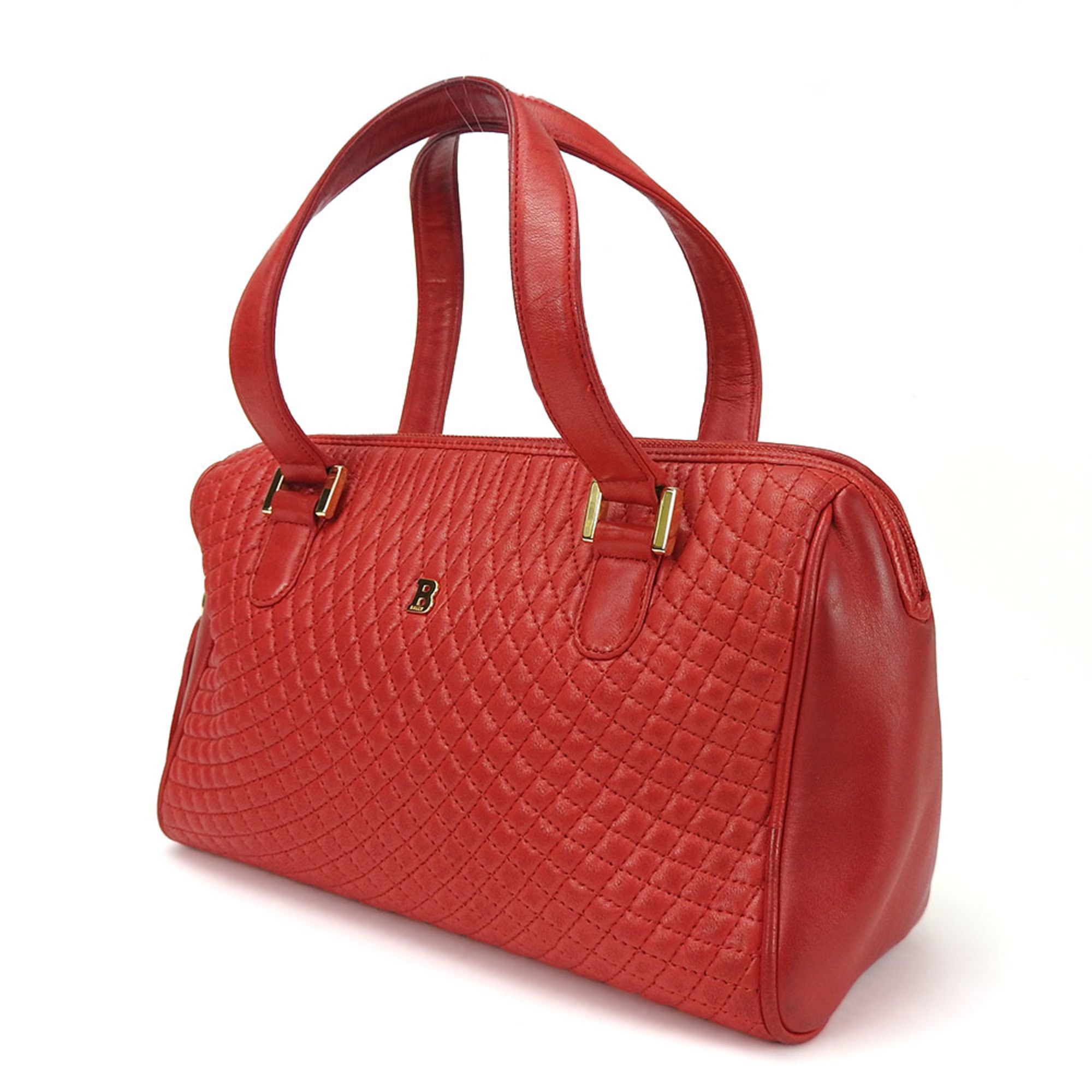 BALLY Hand Bag Leather Quilted Stitch Red Ladies red 21575