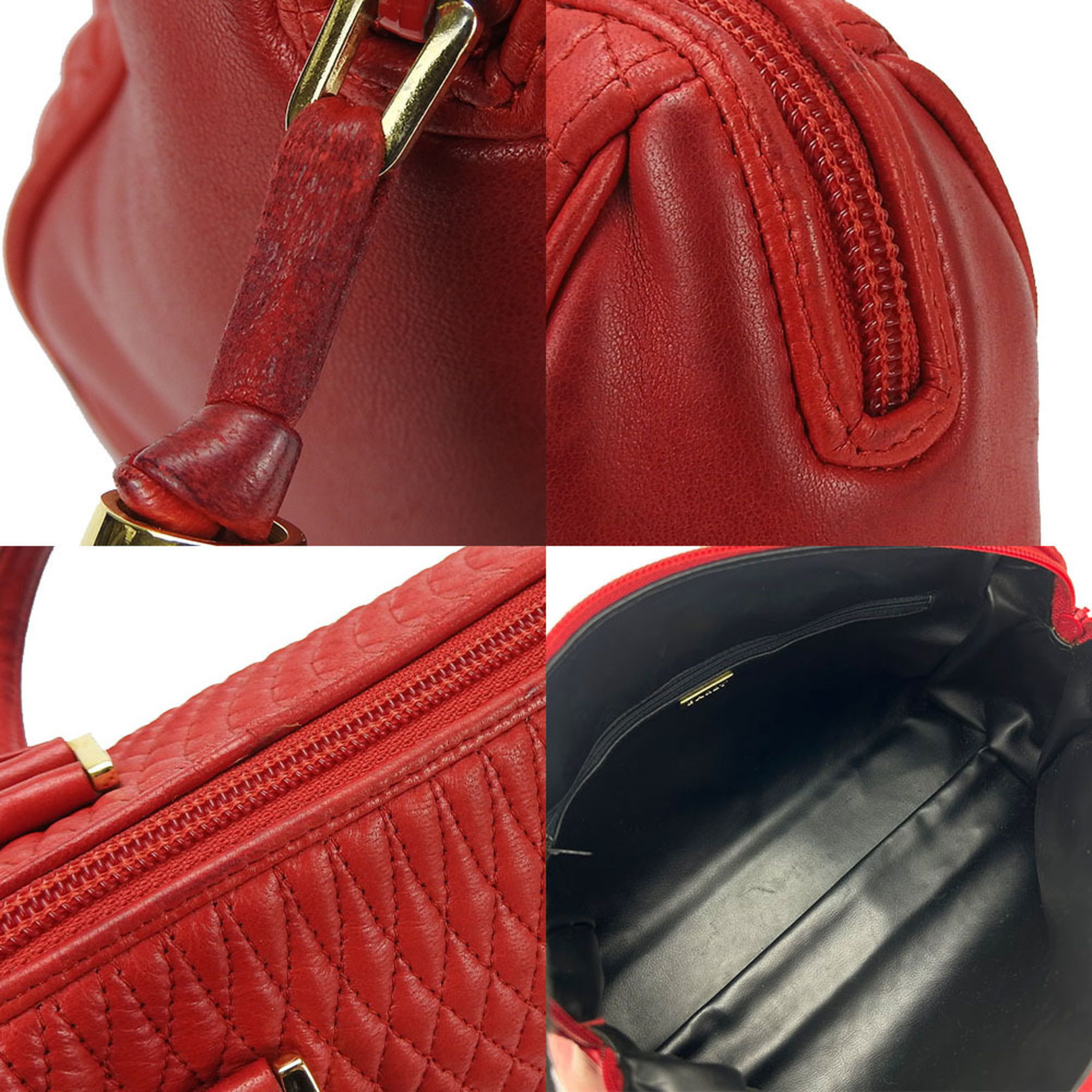 BALLY Hand Bag Leather Quilted Stitch Red Ladies red 21575