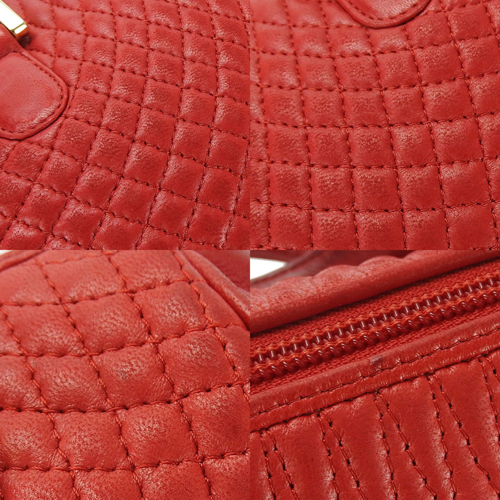 BALLY Hand Bag Leather Quilted Stitch Red Ladies red 21575