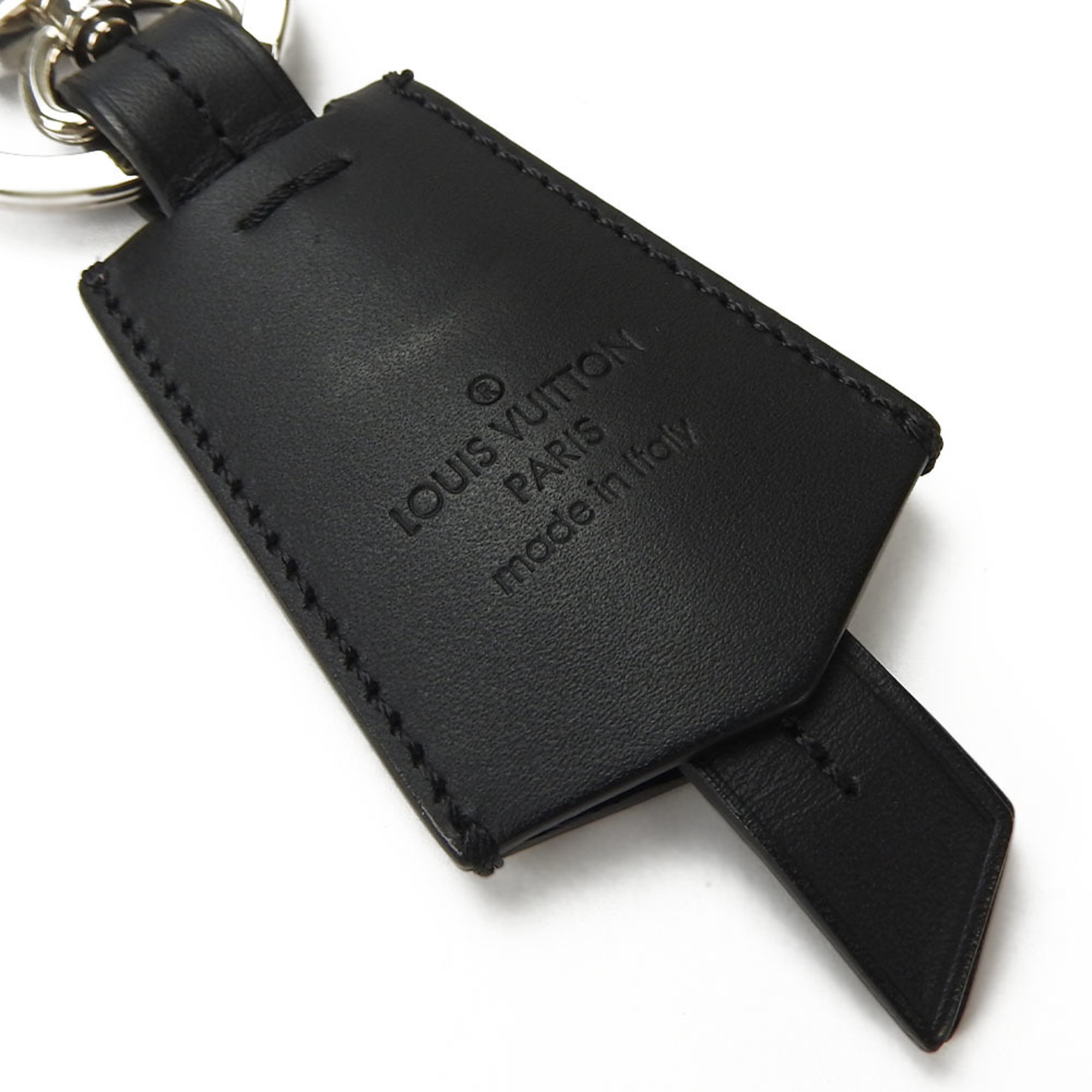 Louis Vuitton Keyring Keychain Black Cloche Clé Men's M68020 LV Leather LOUIS VUITTON keyring black silver