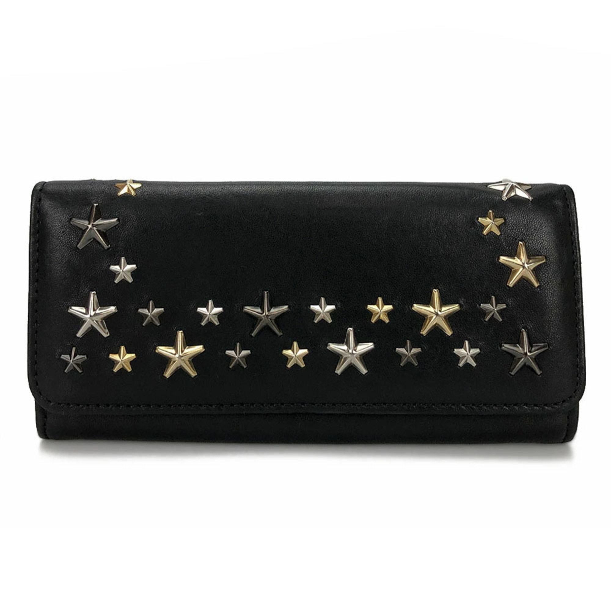 JIMMY CHOO 00715 Bi-fold long wallet leather black studded star NINO LTU METALLIC MIX Long 15152