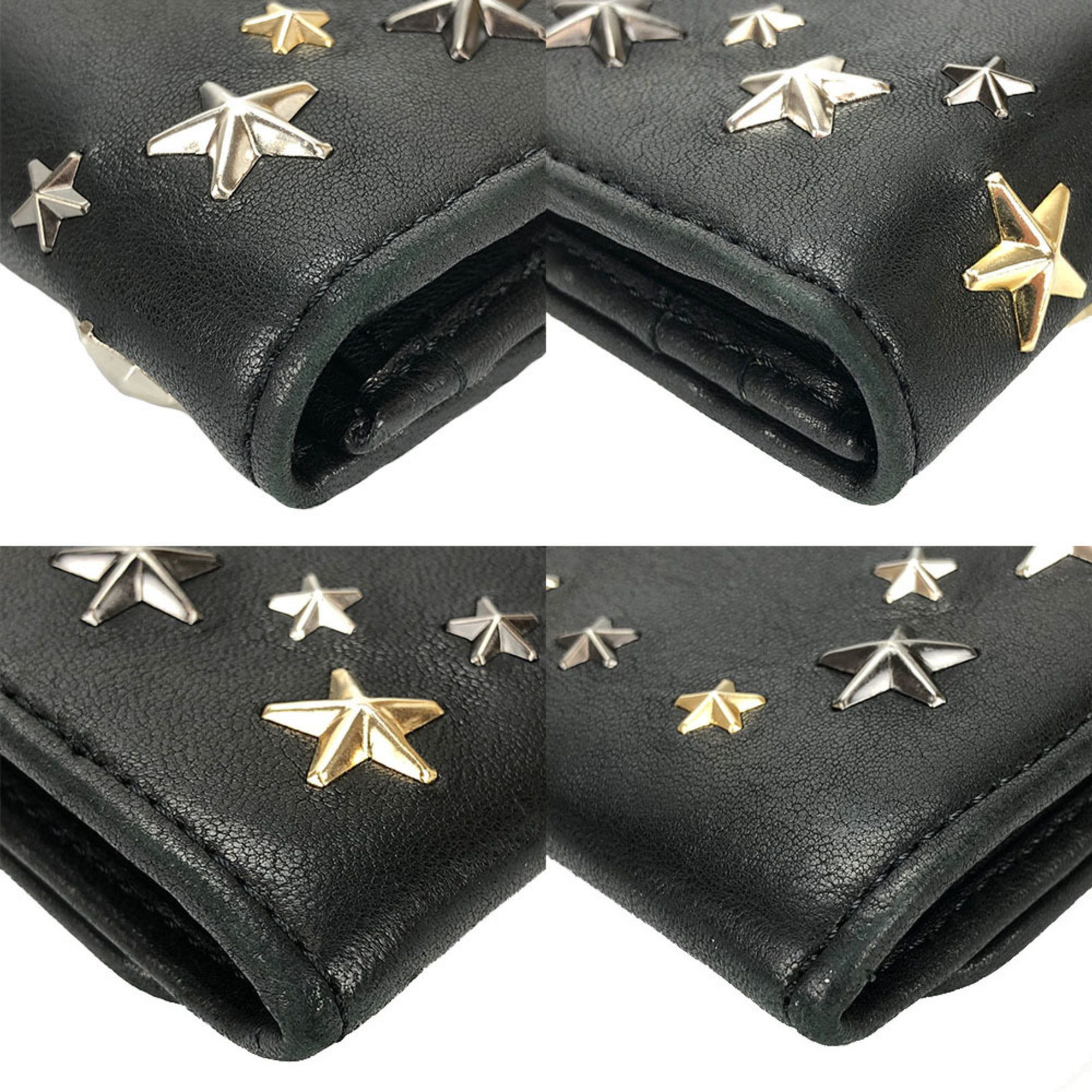 JIMMY CHOO 00715 Bi-fold long wallet leather black studded star NINO LTU METALLIC MIX Long 15152