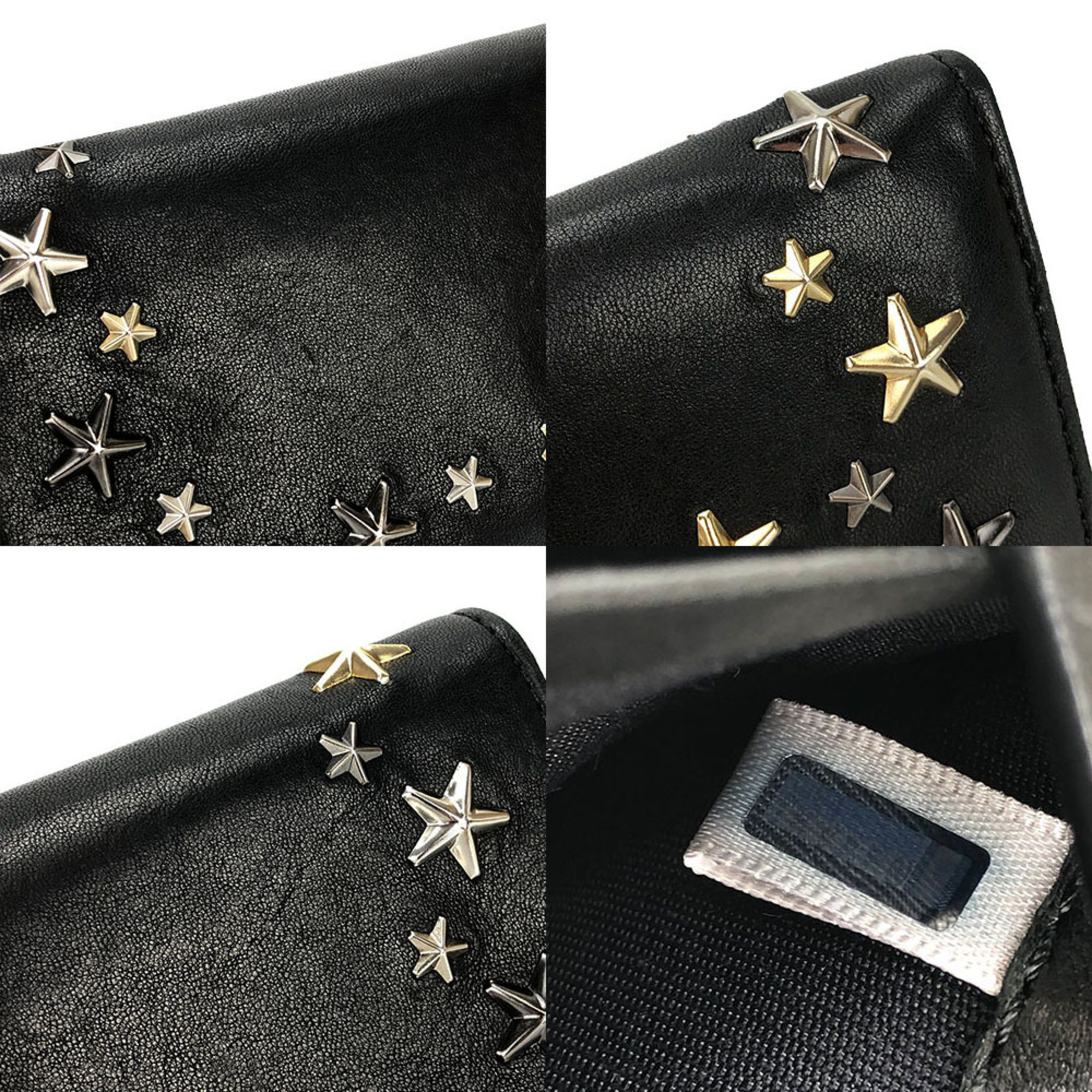 JIMMY CHOO 00715 Bi-fold long wallet leather black studded star NINO LTU METALLIC MIX Long 15152