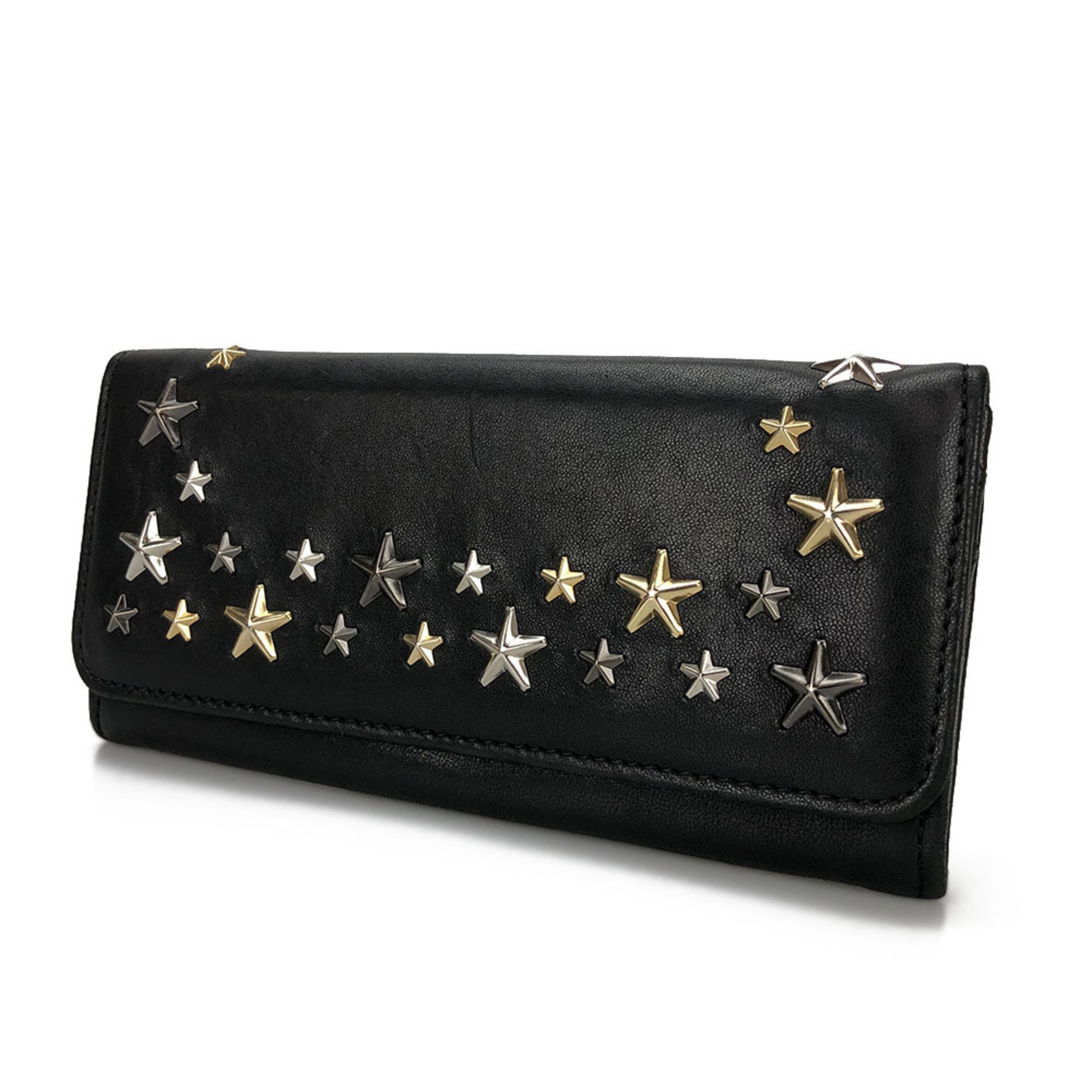 JIMMY CHOO 00715 Bi-fold long wallet leather black studded star NINO LTU METALLIC MIX Long 15152