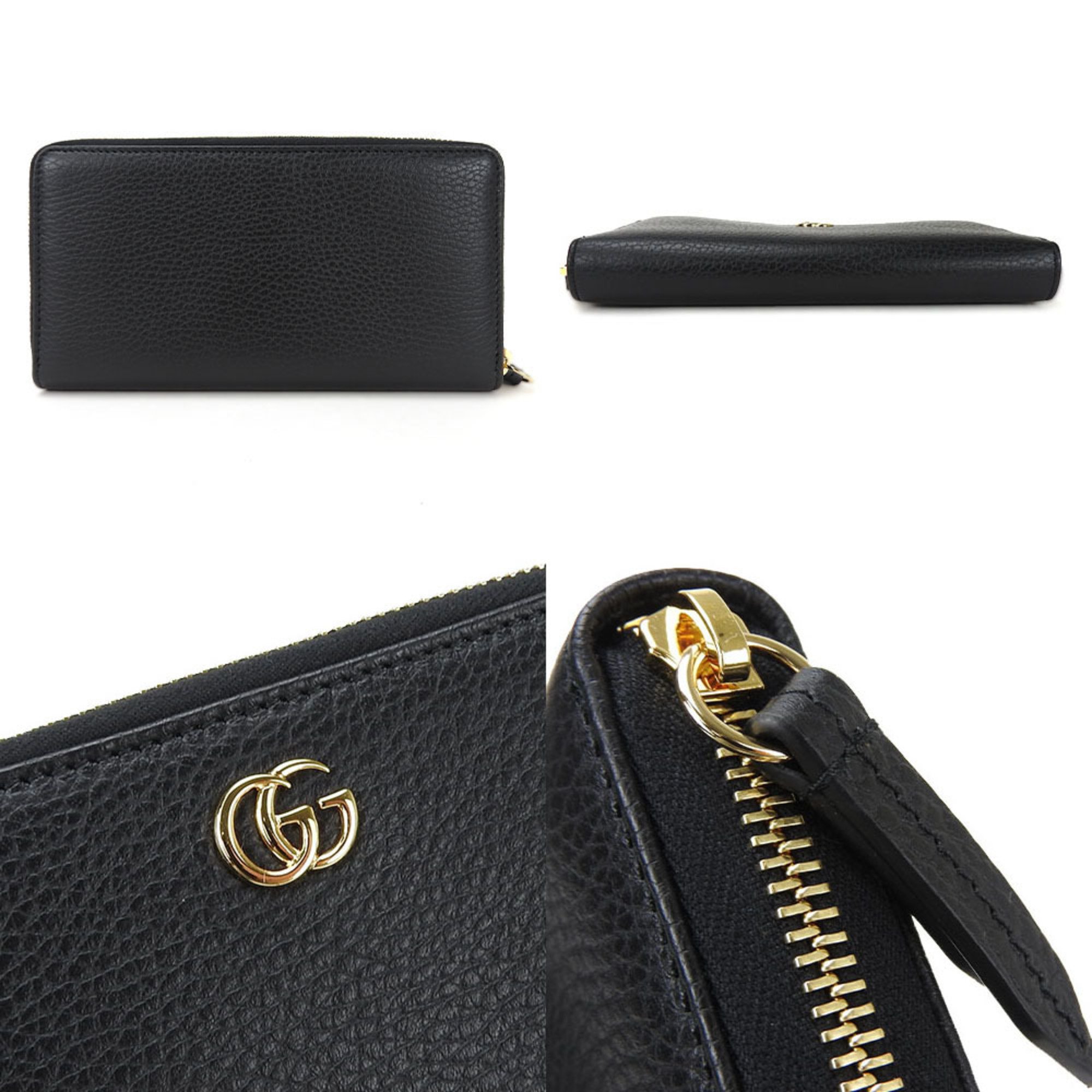 Gucci round long wallet zippy 456117 GG Marmont black leather ladies GUCCI Zip Around Wallet Leather Gold