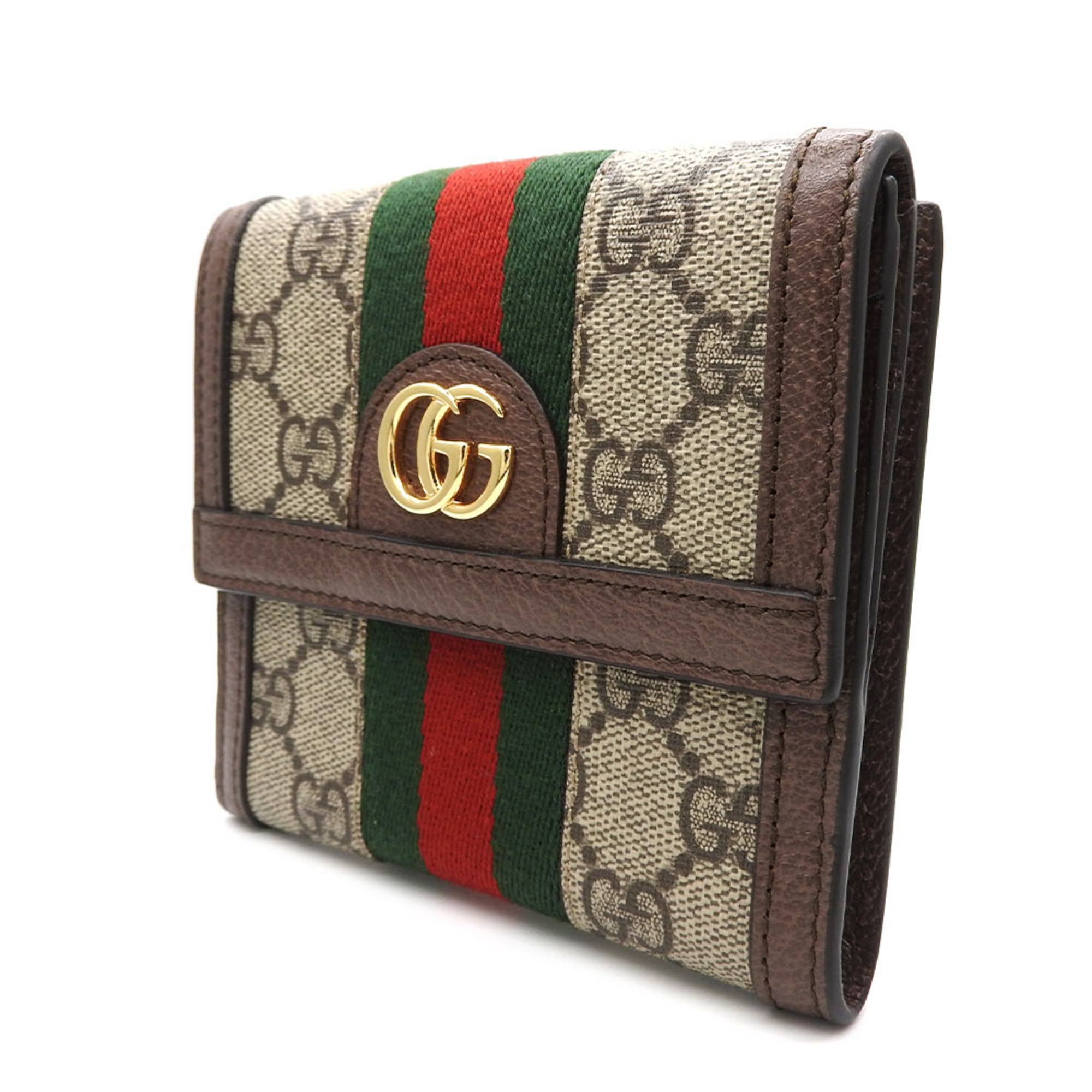 Gucci W Wallet Compact Offdia Sherry Line GG Supreme 523173 Beige Red Green Leather Ladies Men's Unisex GUCCI wallet pvc