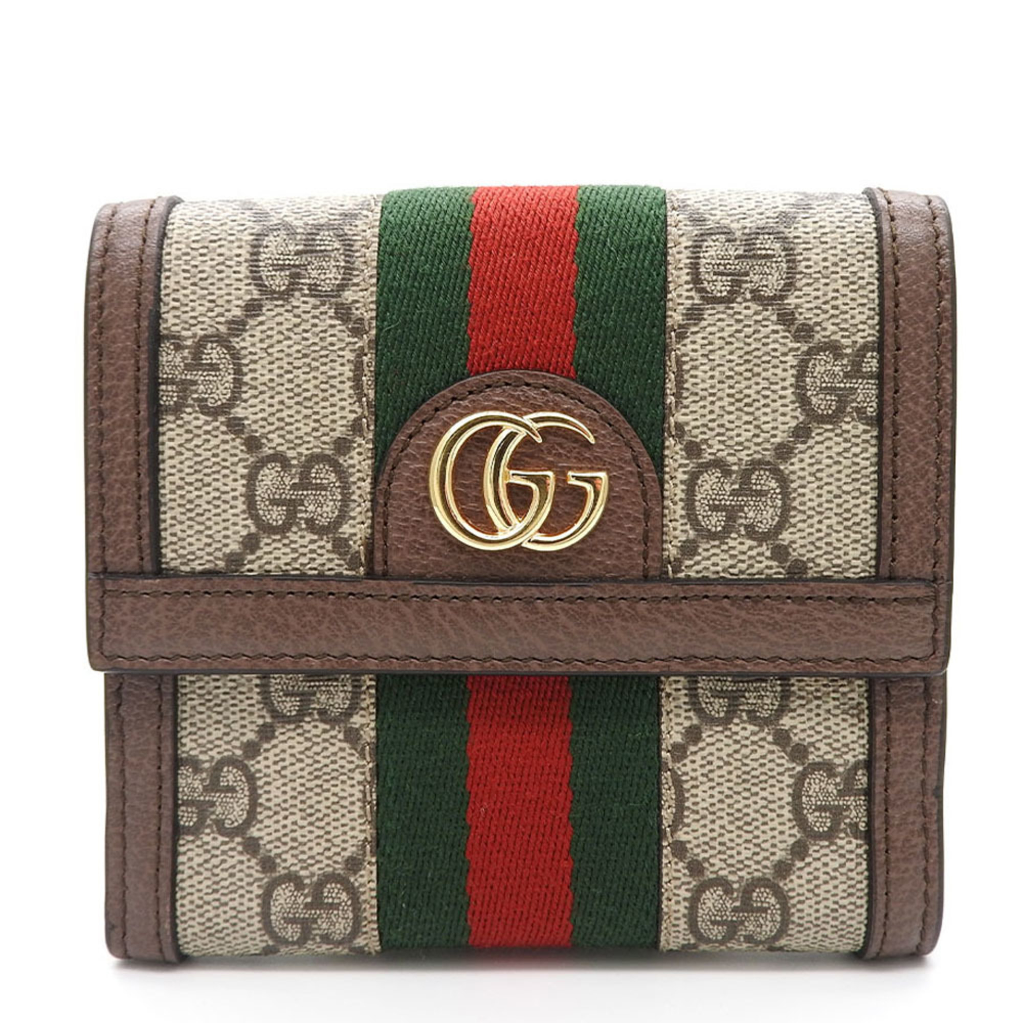 Gucci W Wallet Compact Offdia Sherry Line GG Supreme 523173 Beige Red Green Leather Ladies Men's Unisex GUCCI wallet pvc