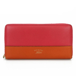 Gucci Round Long Wallet Bamboo Tassel Zippy Leather Orange Pink Bicolor Women's 307984 GUCCI Zip Around