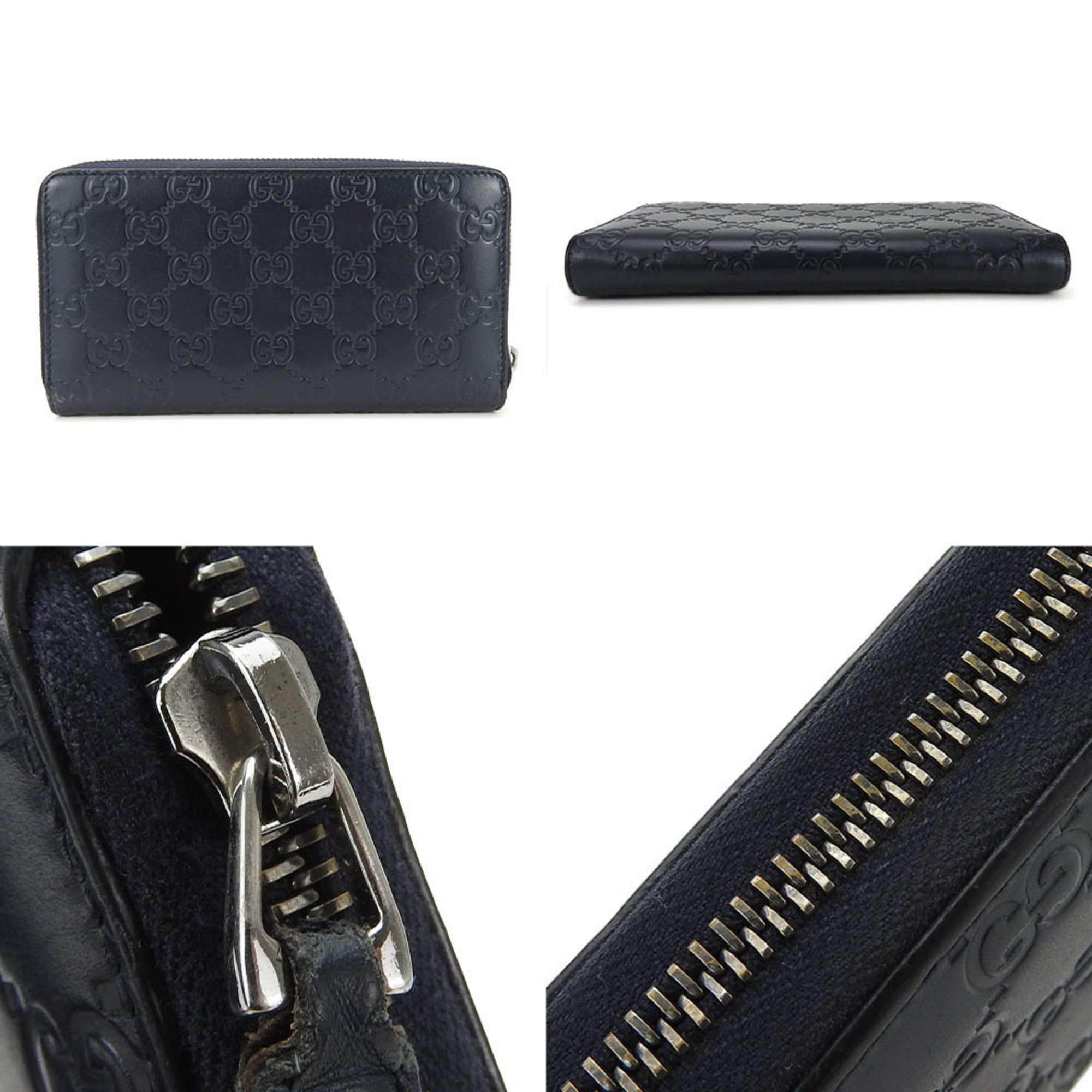 Gucci Round Long Wallet 307987 Guccisima GG Navy Leather Chic Accessories Women's Men's GUCCI Zip Around navy