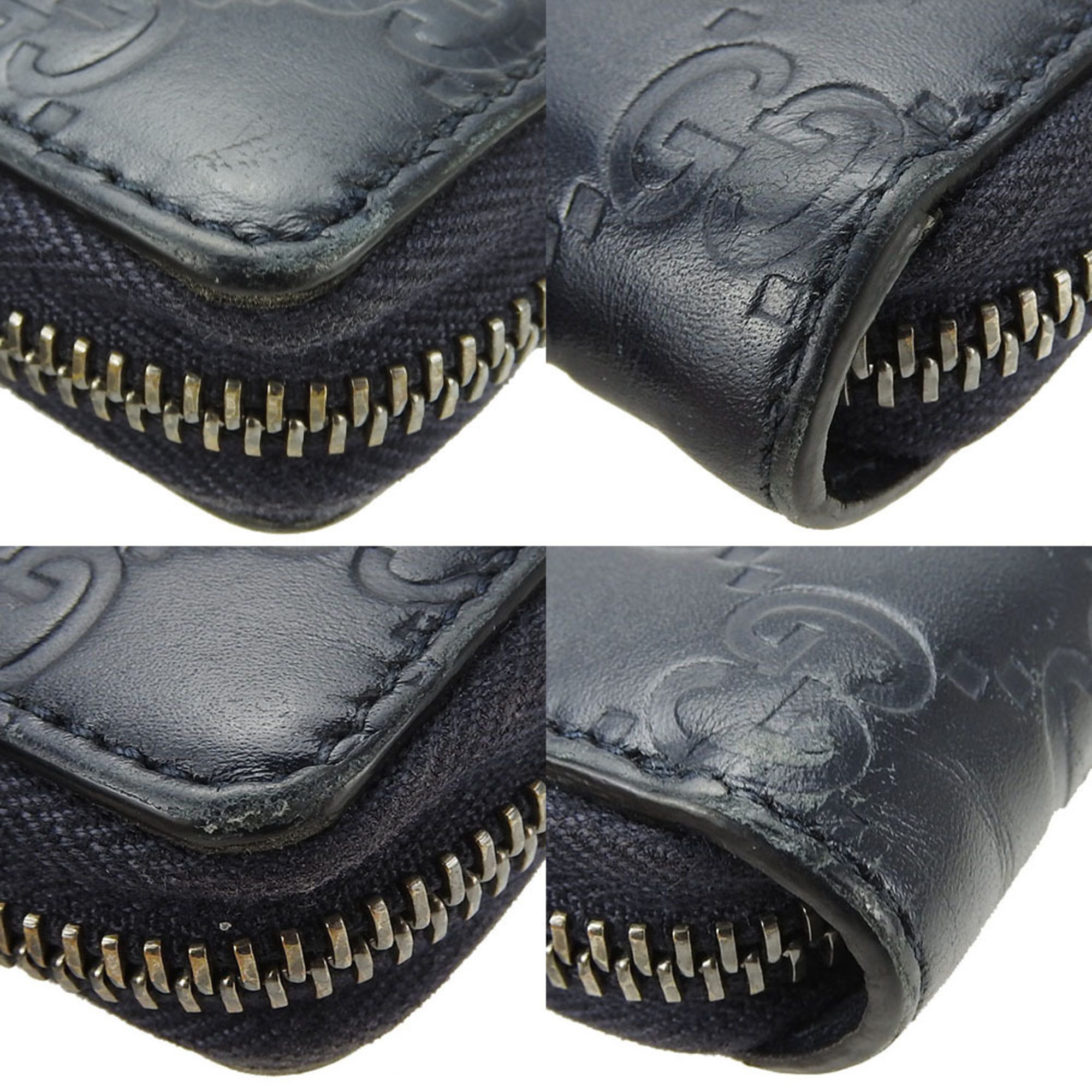 Gucci Round Long Wallet 307987 Guccisima GG Navy Leather Chic Accessories Women's Men's GUCCI Zip Around navy