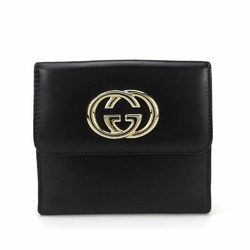 Gucci W Wallet Compact 162759 Double G Leather Black Accessories Ladies GUCCI