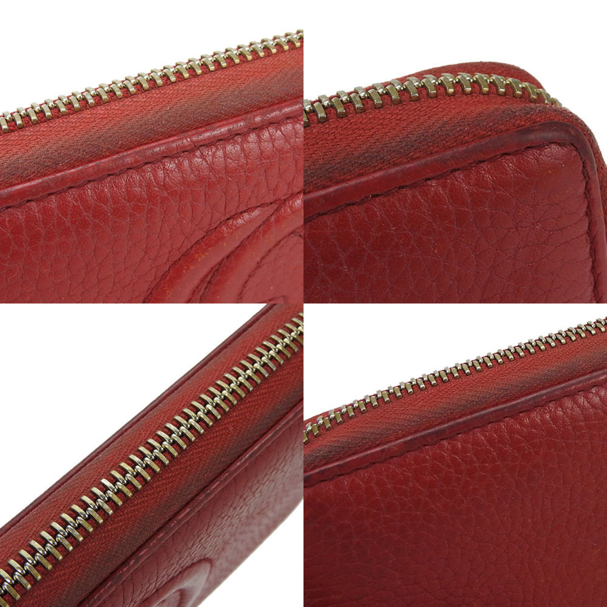 GUCCI Zip Around Long Wallet Leather red