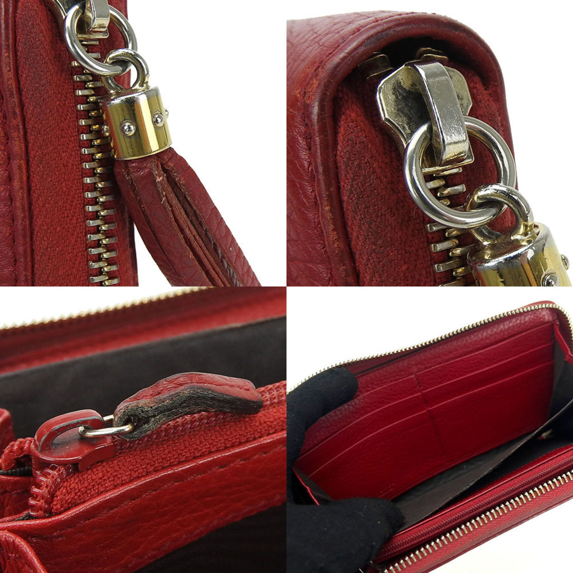 GUCCI Zip Around Long Wallet Leather red