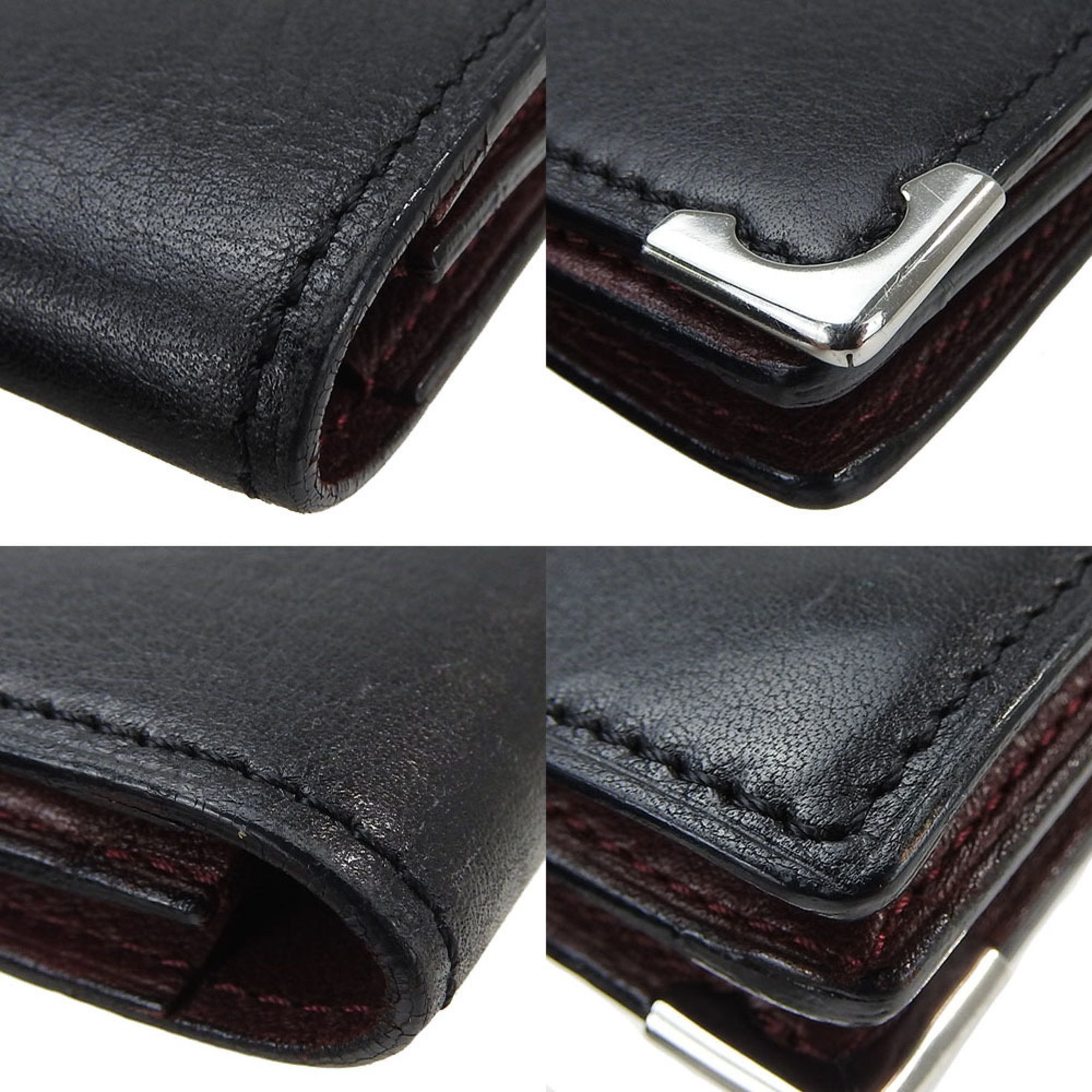 Cartier bi-fold long wallet cabochon line leather black accessories men's women's