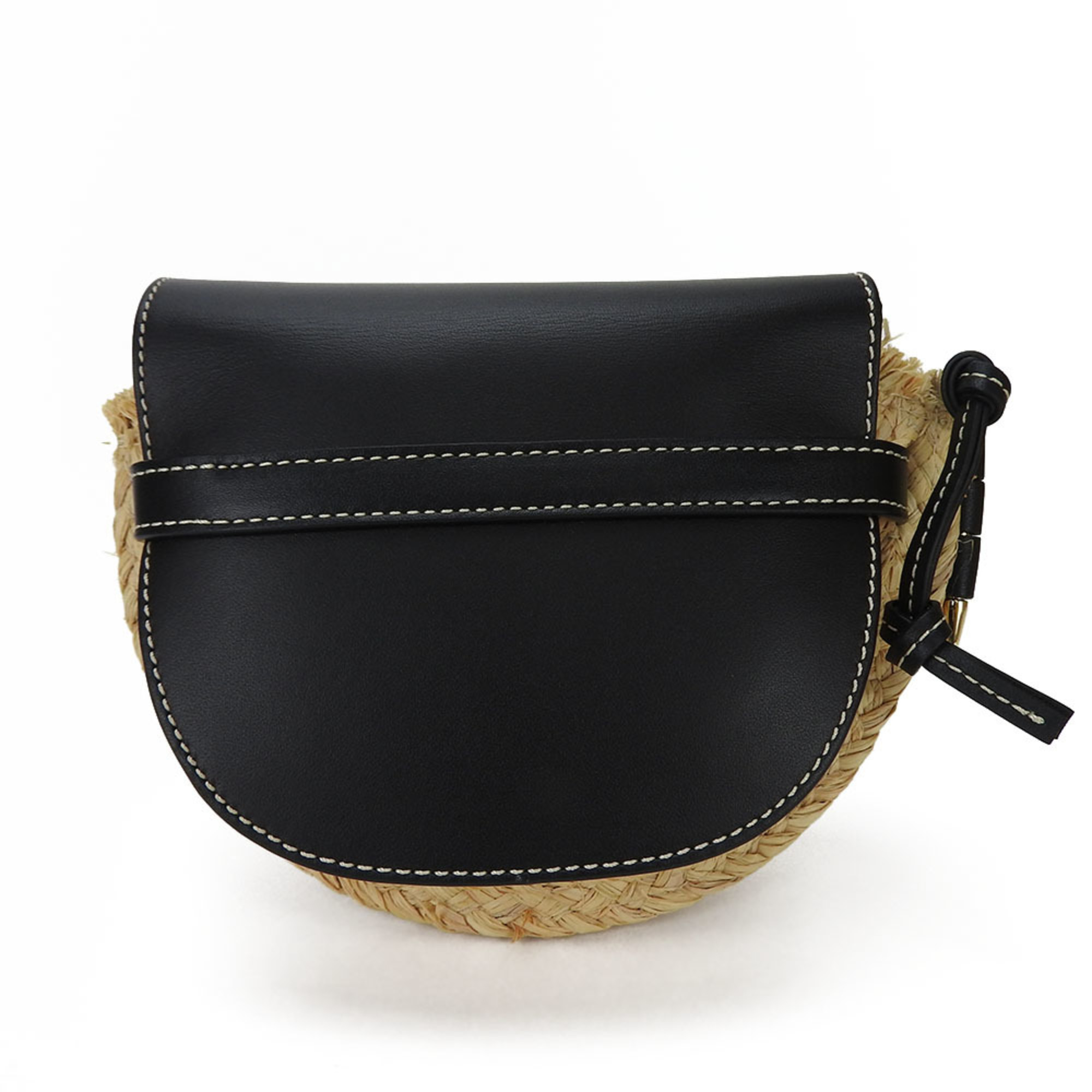LOEWE 329.13.U62 Gate Shoulder Bag Pochette Women's Leather Raffia Buckskin Black