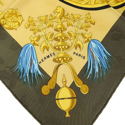 Hermes Muffler/Scarf Carre90 100% Silk Plumes et Grelots Feathers and Bells Green Beige Accessories Women's HERMES CARRE90 scarf silk green beige