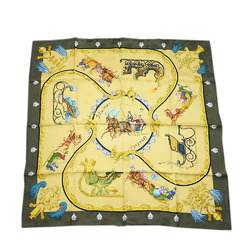 Hermes Muffler/Scarf Carre90 100% Silk Plumes et Grelots Feathers and Bells Green Beige Accessories Women's HERMES CARRE90 scarf silk green beige