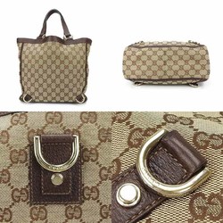 GUCCI Gucci 130739 handbag GG canvas leather beige dark brown hand bag gold