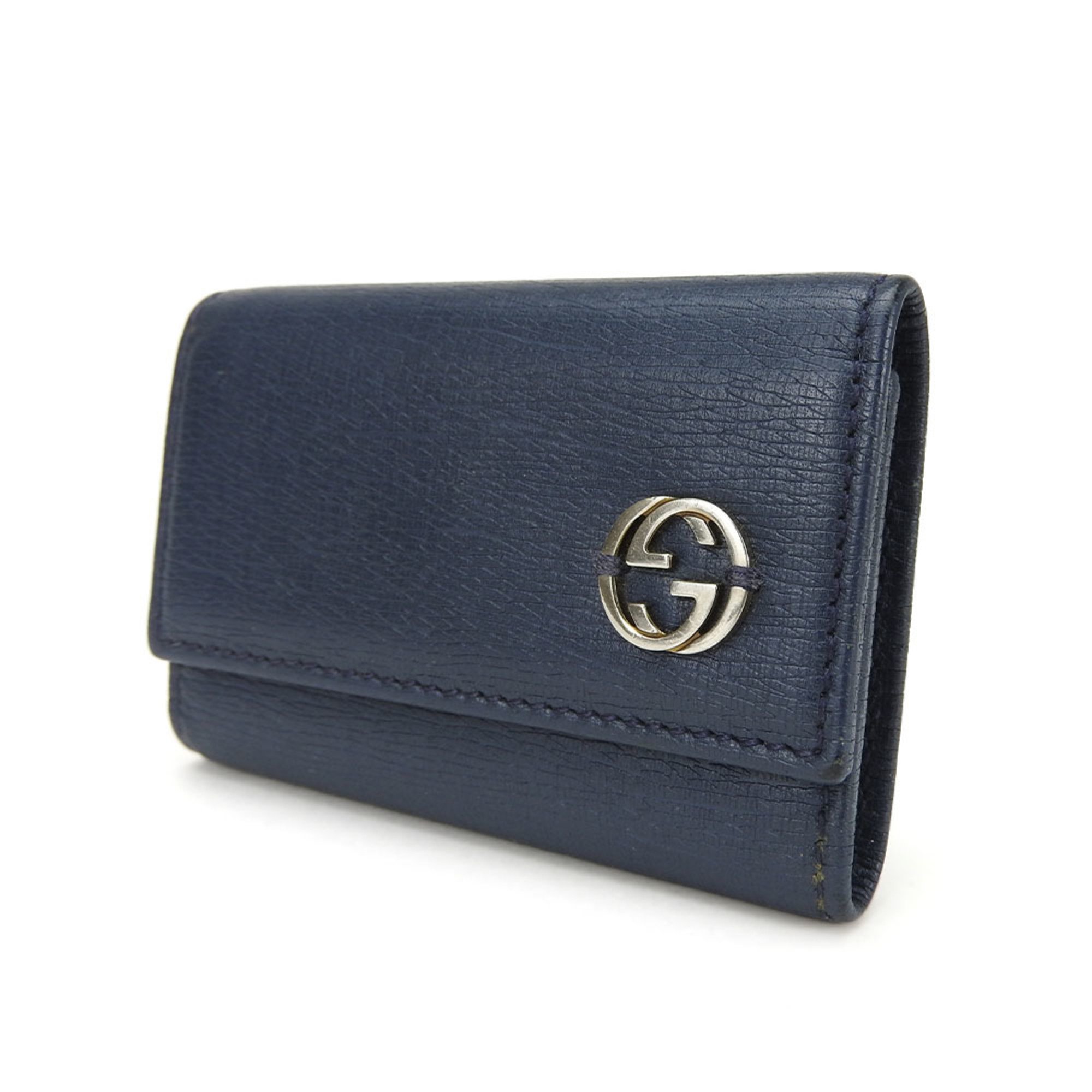 GUCCI Key Case 6 Rows 256337 Interlocking Navy Leather Accessories Men's Women's 19399