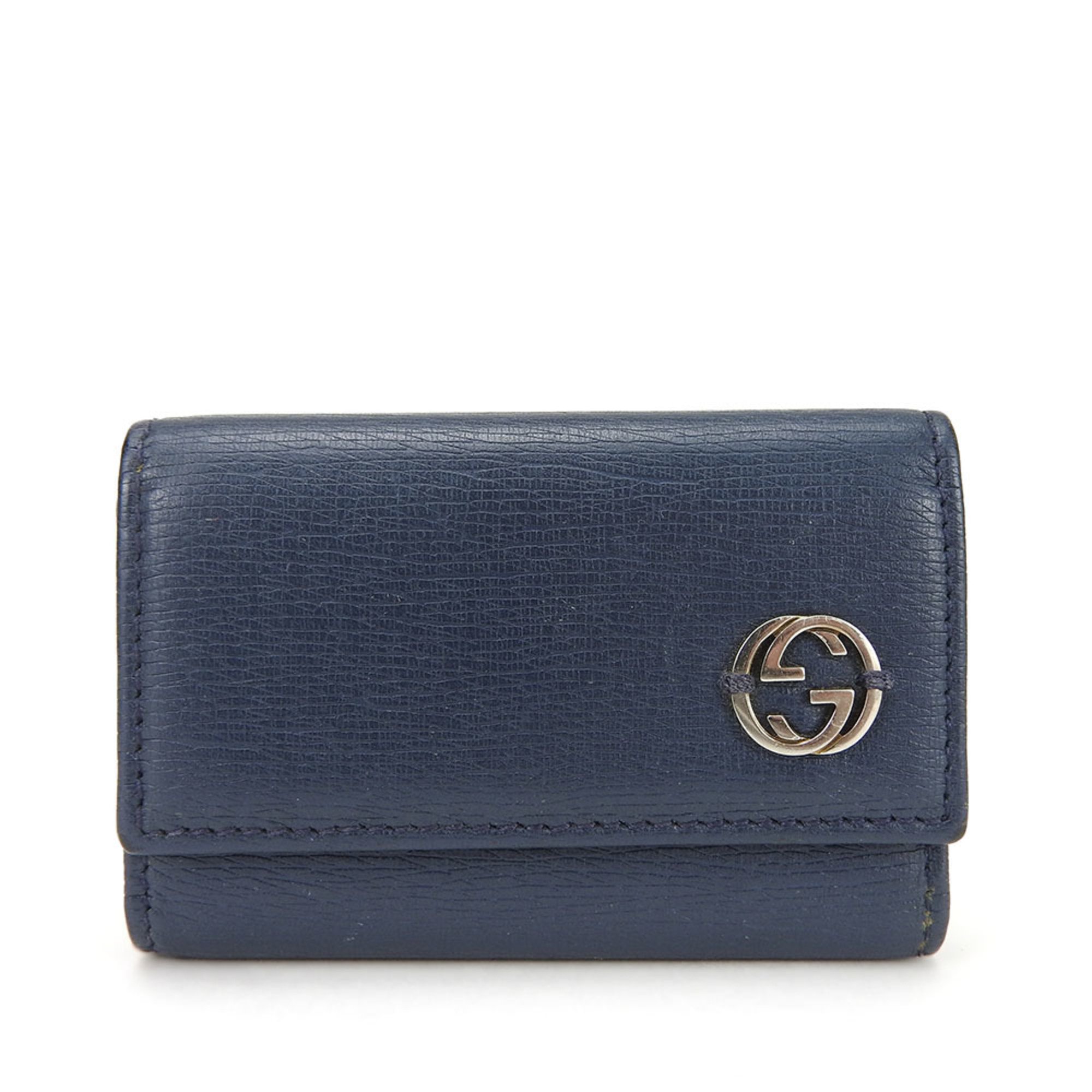 GUCCI Key Case 6 Rows 256337 Interlocking Navy Leather Accessories Men's Women's 19399