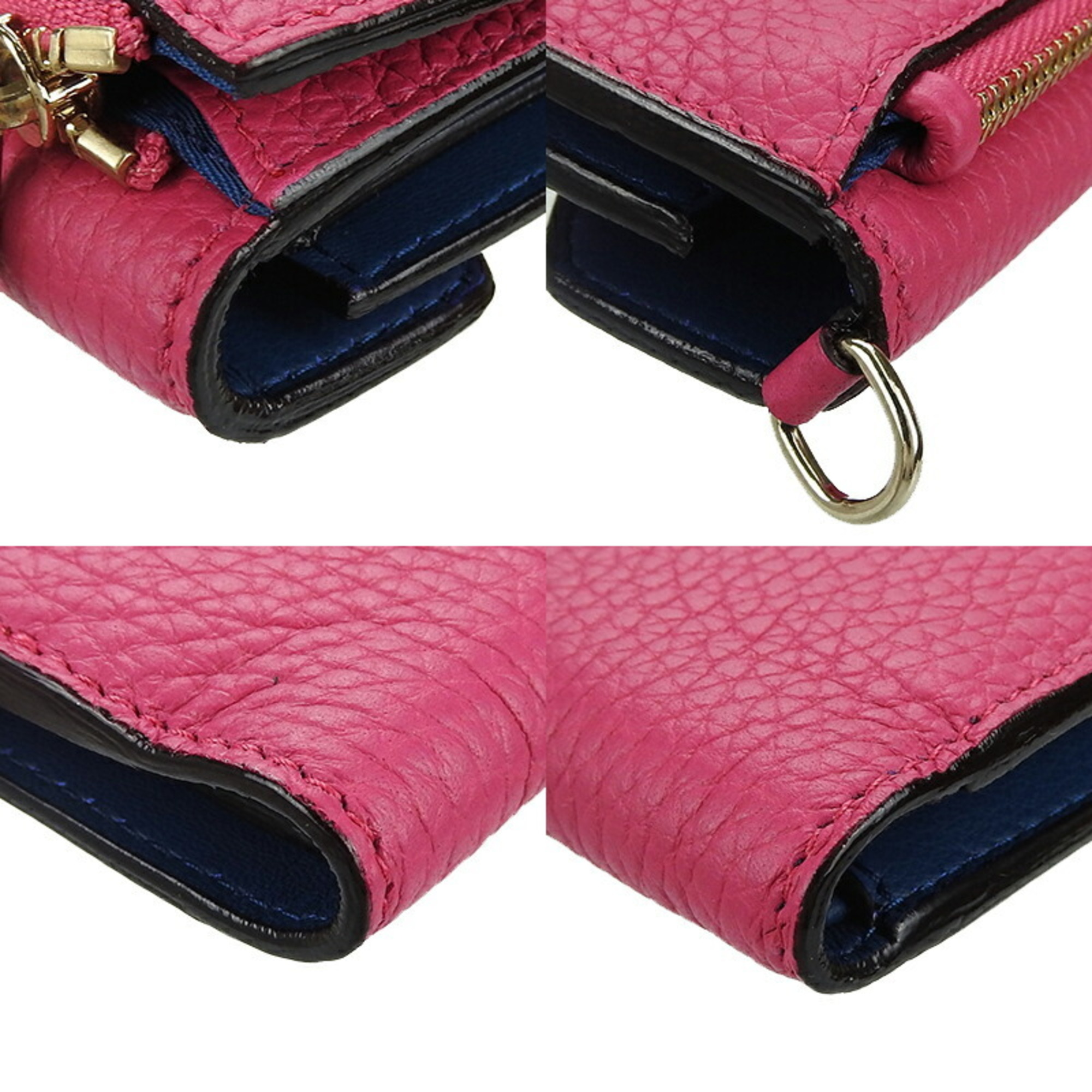 Christian Dior compact wallet pink navy leather charm logo accessories