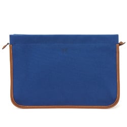 Hermes clutch bag canvas leather navy brown ladies HERMES blue