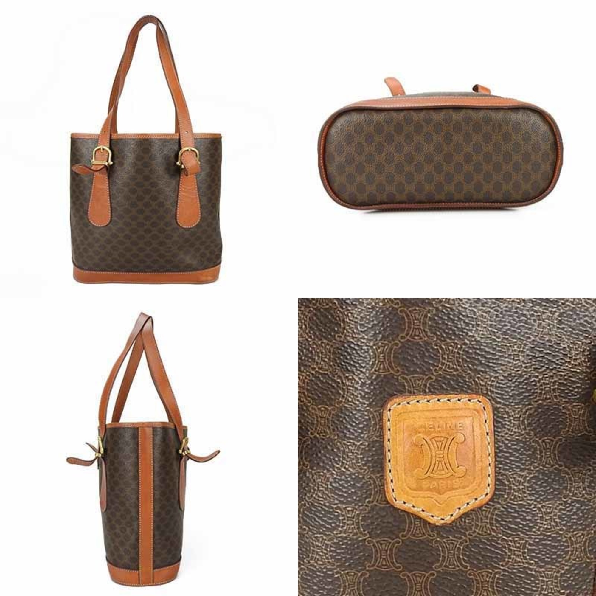 CELINE Macadam pattern tote bag shoulder leather PVC brown bucket type ladies totebag vintage buyers